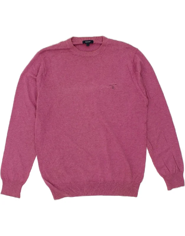 GANT Mens Crew Neck Jumper Sweater Large Pink Cotton Polka Dot Checkered Tartan