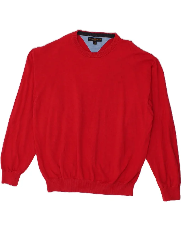 TOMMY HILFIGER Mens Golf Crew Neck Jumper Sweater 2XL Red Cotton Velvet Chenille Corduroy