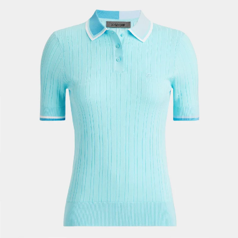 G/FORE WOMENS COTTON BLEND RIBBED SHORT SLEEVE SWEATER POLO - POWDER Bright Pastel Dark