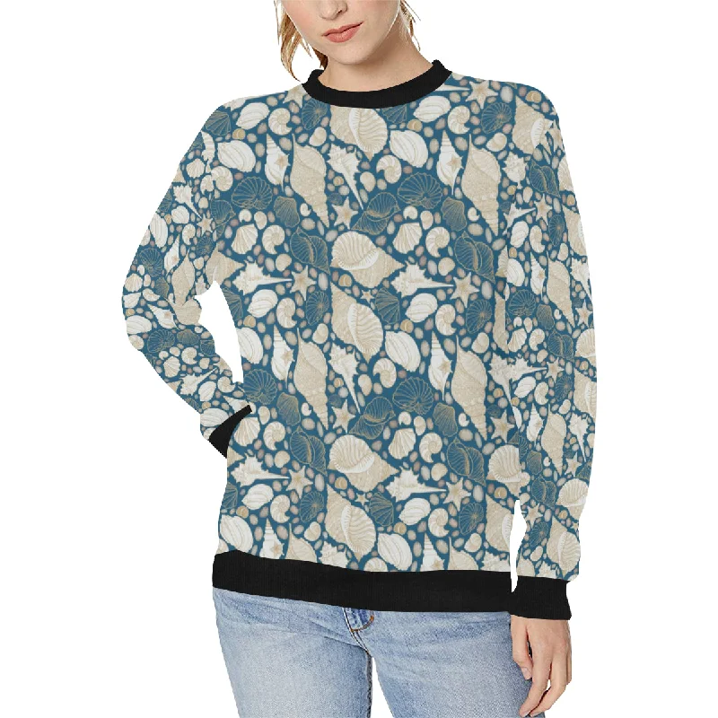 Sea turtle Polynesian Tribal design pattern Women's Crew Neck Sweatshirt Hoodie with Hem Frayed Vintage Worn