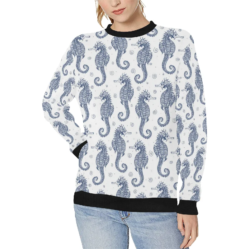 Seahorse pattern background Women's Crew Neck Sweatshirt Hoodie with Hem Detail Decorative Unique