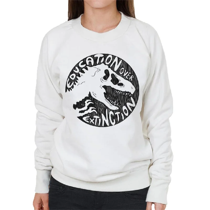 Jurassic Park Education Over Extinction Women's Sweatshirt Hoodie with Pastel Soft Subtle