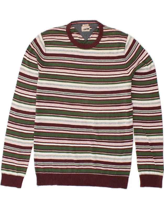 TOMMY HILFIGER Mens Crew Neck Jumper Sweater Medium Green Striped Cotton Rayon Fabric Velvet Fabric Corduroy Fabric