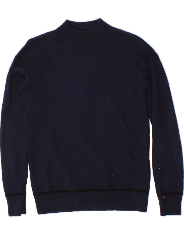 TOMMY HILFIGER Mens Turtle Neck Jumper Sweater Small Navy Blue Wool Welt Pockets Slit Pockets Flap Pockets