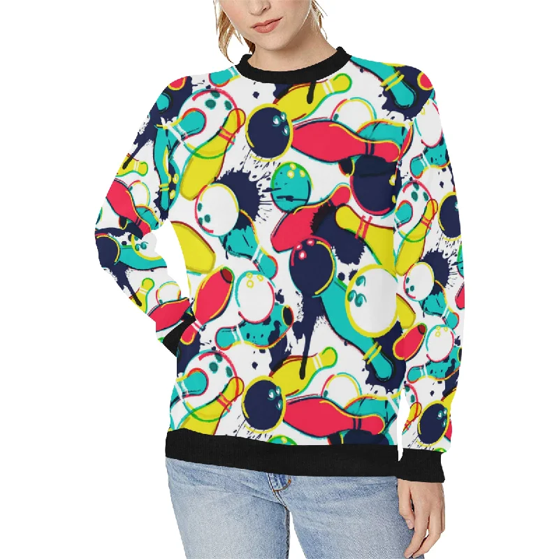 watercolor bowling ball pins Women's Crew Neck Sweatshirt Hoodie with Pattern Geometric Abstract