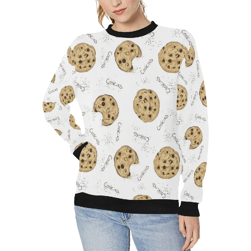 Sketch style cookie pattern Women's Crew Neck Sweatshirt Hoodie with Oversized Fit Loose Comfortable