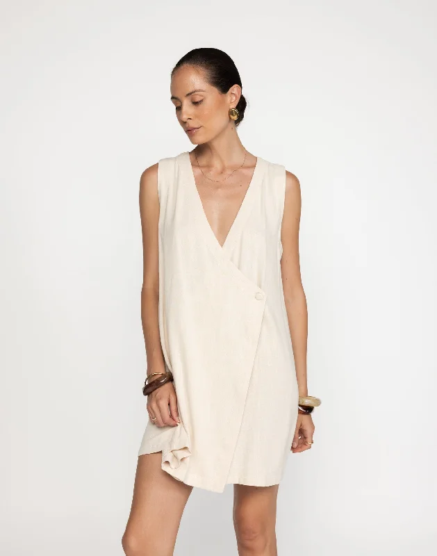 Rhianna Mini Dress (Latte) Stylish Ribbed Mini Dress