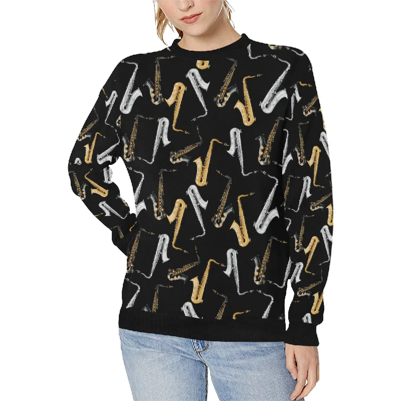 saxophone design pattern Women's Crew Neck Sweatshirt Hoodie with Color Block Contrast Stylish