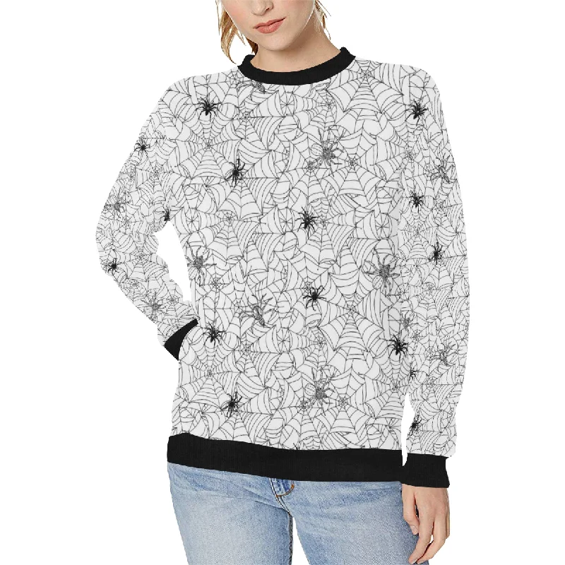 Spider web cobweb pattern Women's Crew Neck Sweatshirt Hoodie with Hood Adjustable Protection