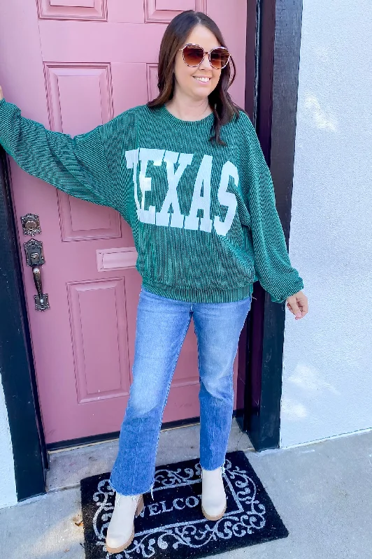 Texas Corduroy Graphic Hunter Green Sweater Slim Fit Regular Fit Oversized