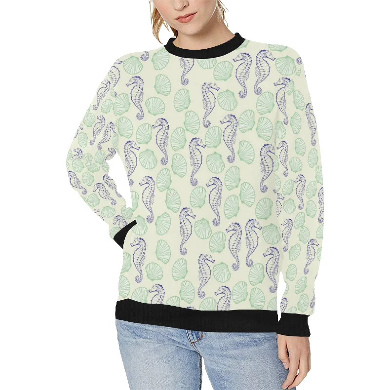 Seahorse shell pattern Women's Crew Neck Sweatshirt Hoodie with Elastic Waist Stretchable Comfortable