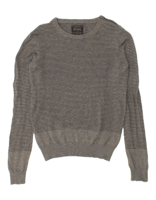 ALL SAINTS Mens Boat Neck Jumper Sweater Small Grey Striped Cotton Wool Sweater Cotton Sweater Cashmere Sweater