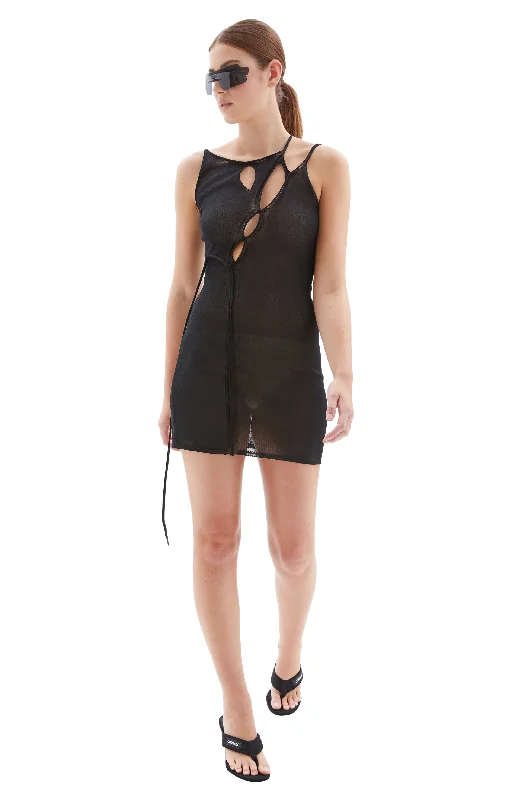 Knit Strappy Mini Dress (Black) Chic Tropical Mini Dress