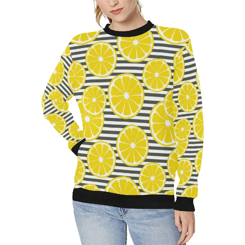 slice of lemon design pattern Women's Crew Neck Sweatshirt Hoodie with Hem Raw Edge Edgy Unfinished