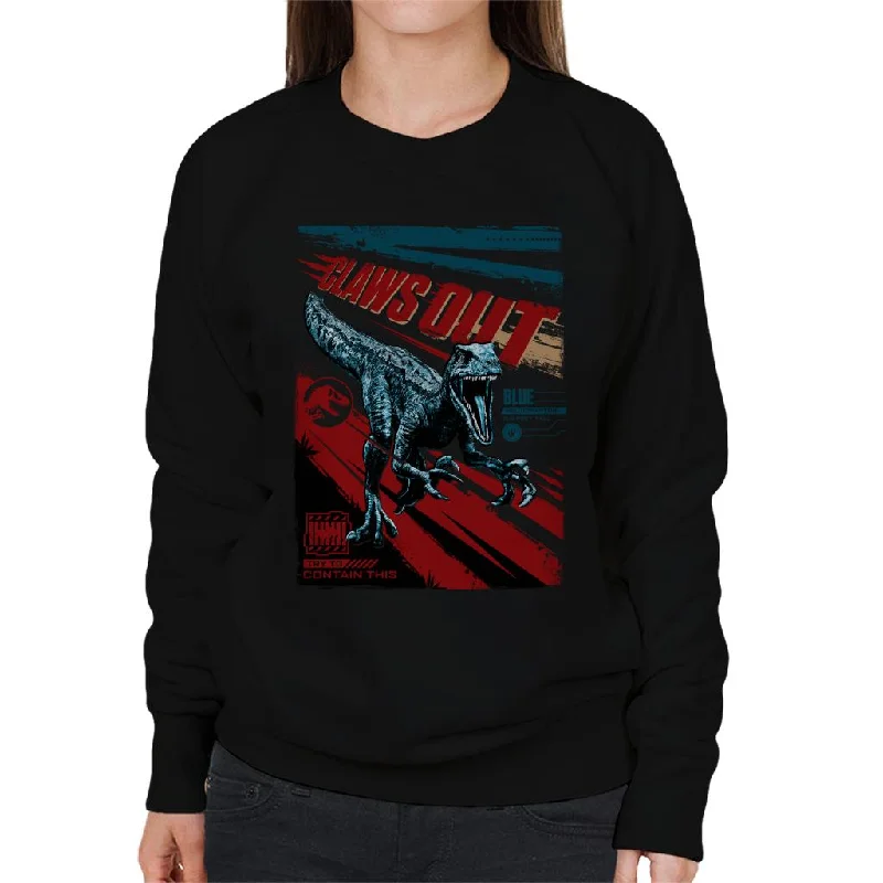 Jurassic World Blue Velociraptor Claws Out Women's Sweatshirt Hoodie with Hem Ribbing Snug Secure