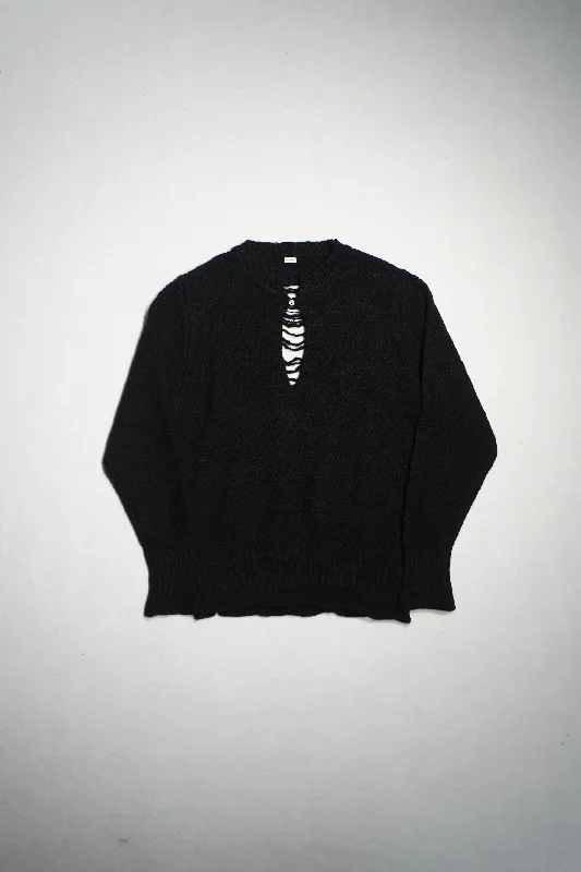 Fujimoto Broken Knit Sweater (Black) Fitted Slim Tailored