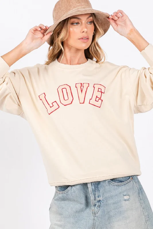 SAGE + FIG LOVE Path Applique Drop Shoulder Sweatshirt Hoodie with Toggle Buttons Decorative Unique