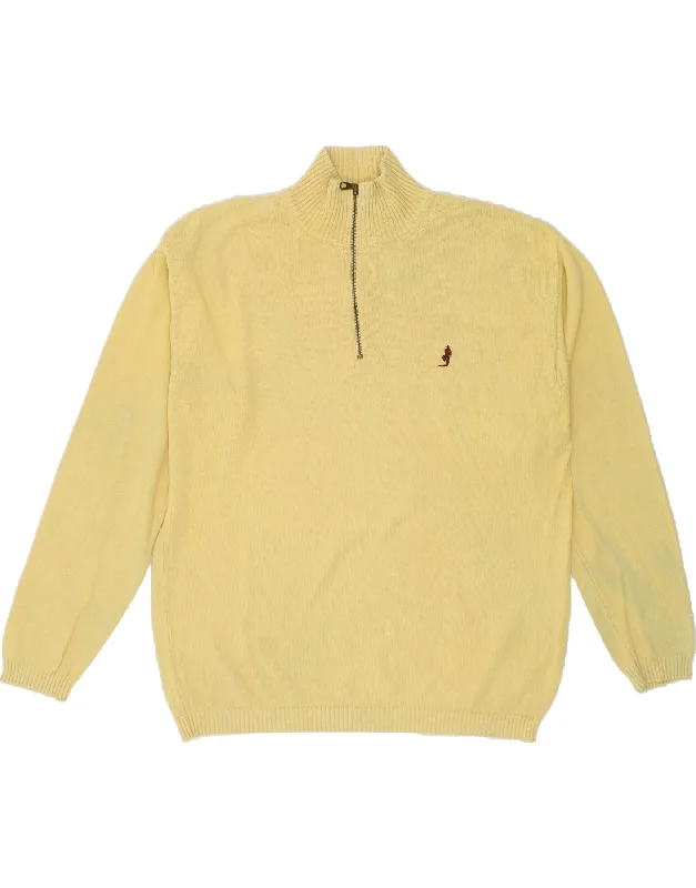 MARLBORO CLASSICS Mens Zip Neck Jumper Sweater XL Yellow Cotton Knit Fabric Woven Fabric Fleece Fabric