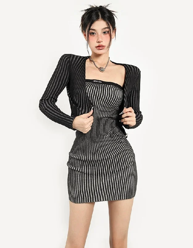 Cenza Ribbed Mini Dress Comfortable One-Shoulder Mini Dress