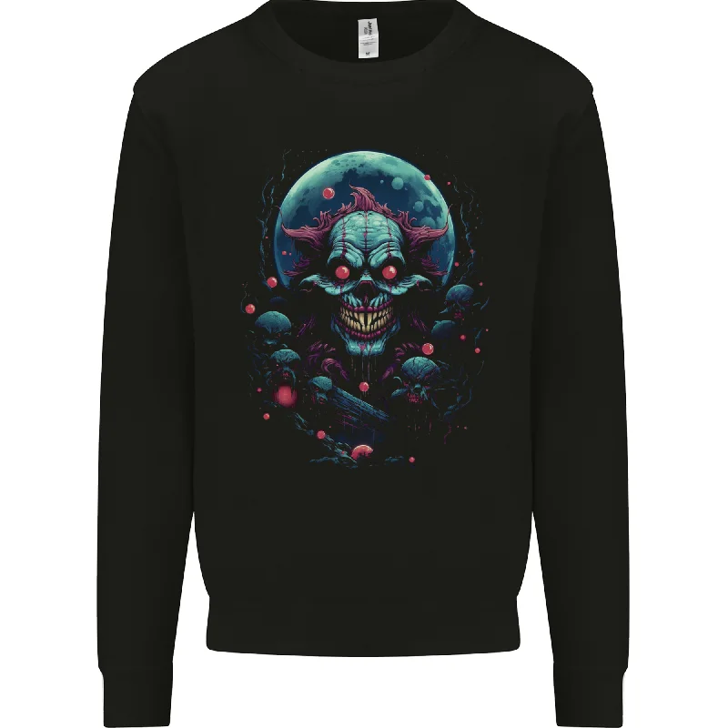 A Scary Clown in Front of a Full Moon Halloween Mens Sweatshirt Jumper Hoodie with Snap Buttons Easy Quick