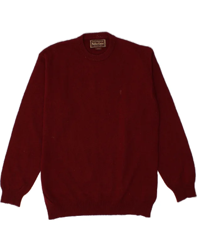 MARLBORO CLASSICS Mens Crew Neck Jumper Sweater XL Burgundy Wool Silk Blend Satin Velvet