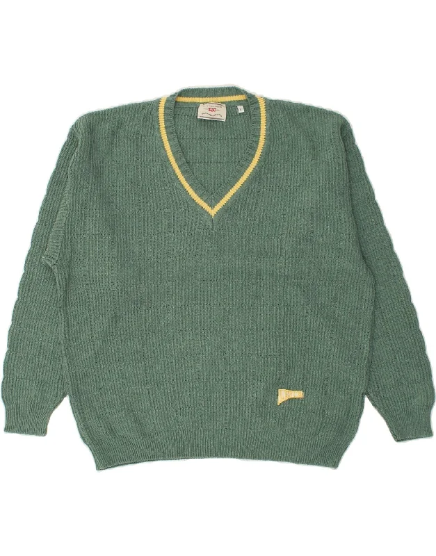 LEVI'S Mens V-Neck Jumper Sweater Large Green Thin Thick Dense