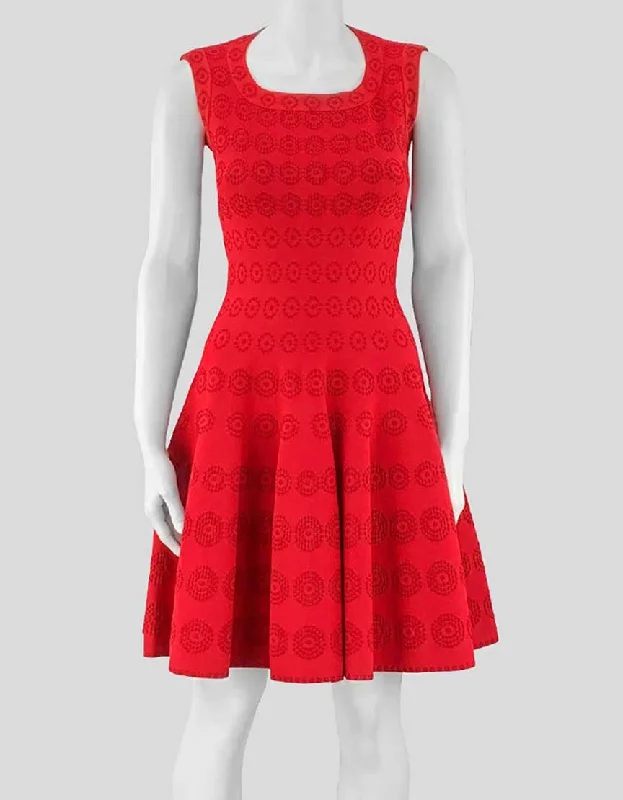 Alaia Red Sleeveless Scoop Neck A Line Mini Dress Size 40Fr 8US Trendy Mesh Mini Dress