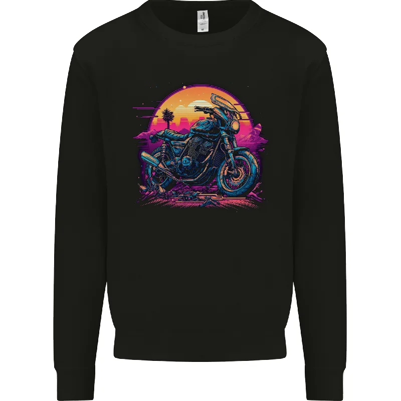 A Retrowave Motorbike Motorcycle Biker Mens Sweatshirt Jumper Hoodie with Batwing Sleeves Loose Dramatic