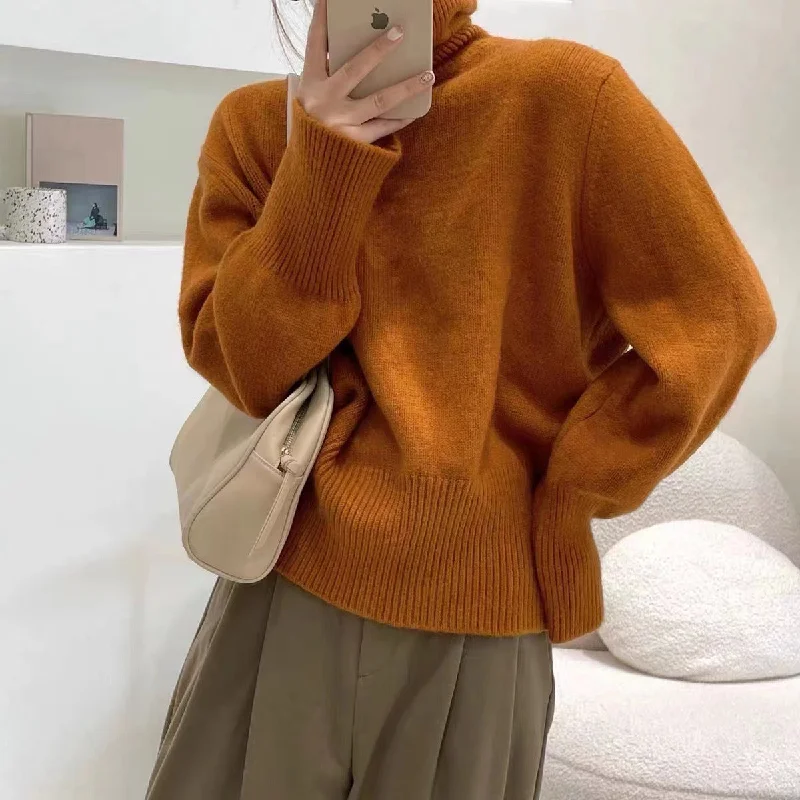 Wjczt 2000s fashion 2024 Winter New Korean Style Lazy Style Elegant Knitwear Fashionable Western Style Turtleneck Women's Pullover Sweater Wool Sweater Cotton Sweater Cashmere Sweater