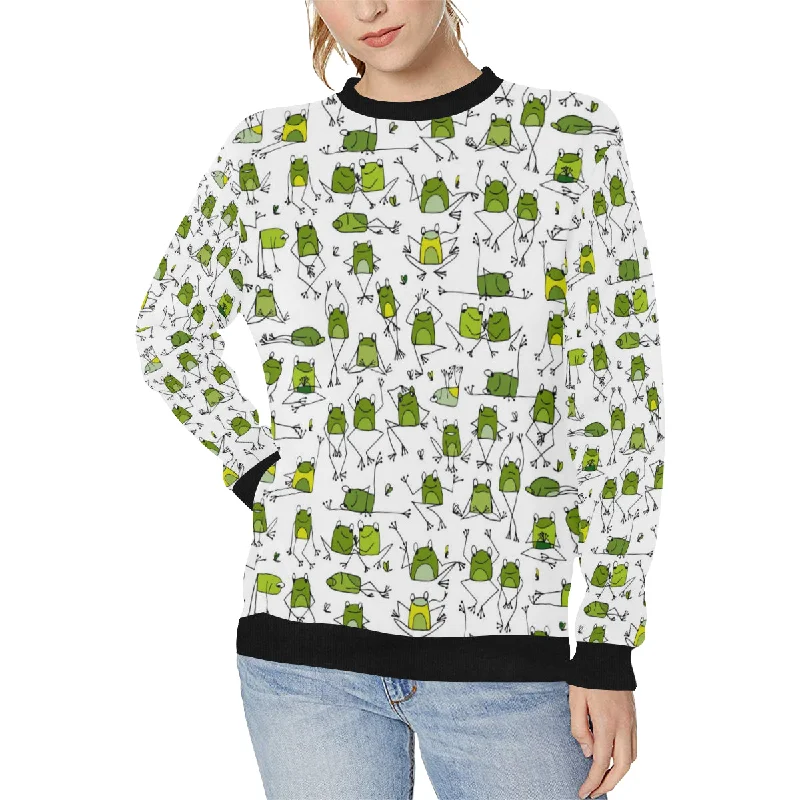 Sketch funny frog pattern Women's Crew Neck Sweatshirt Hoodie with Belted Waist Structured Tailored