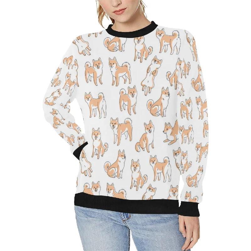 shiba inu dog pattern Women's Crew Neck Sweatshirt Hoodie with Raw Hem Edgy Unfinished