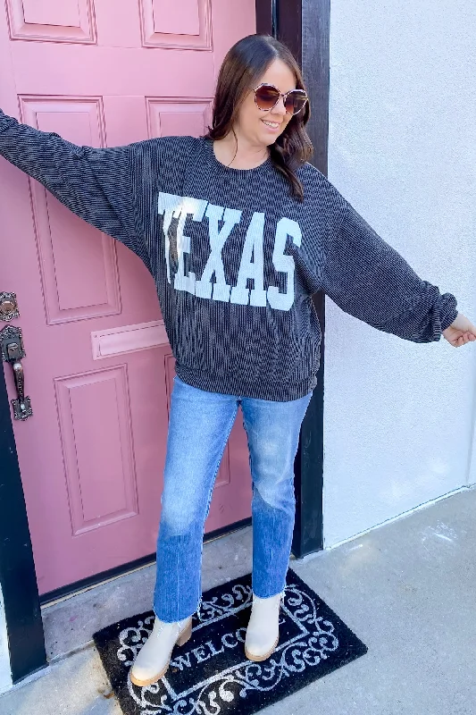 Texas Corduroy Graphic Black Sweater Boxy Sweater Fitted Sweater A-Line