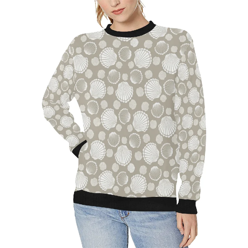 Scallop shell pattern Women's Crew Neck Sweatshirt Hoodie with Earth Tones Natural Calm