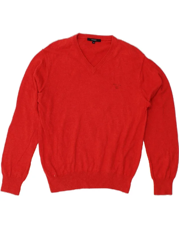 GANT Mens V-Neck Jumper Sweater Medium Red Cotton Jersey Fabric Tulle Fabric Batik Fabric