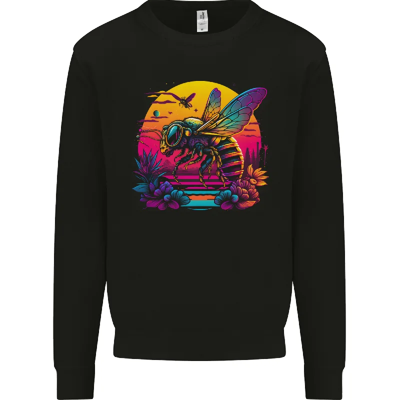 A Retrowave Bee Retro Colour Mens Sweatshirt Jumper Hoodie with Typography Text Message