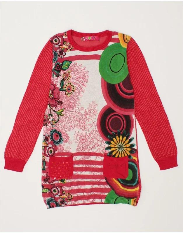 DESIGUAL Girls Graphic Jumper Dress 11-12 Years Red Floral Thin Thick Dense