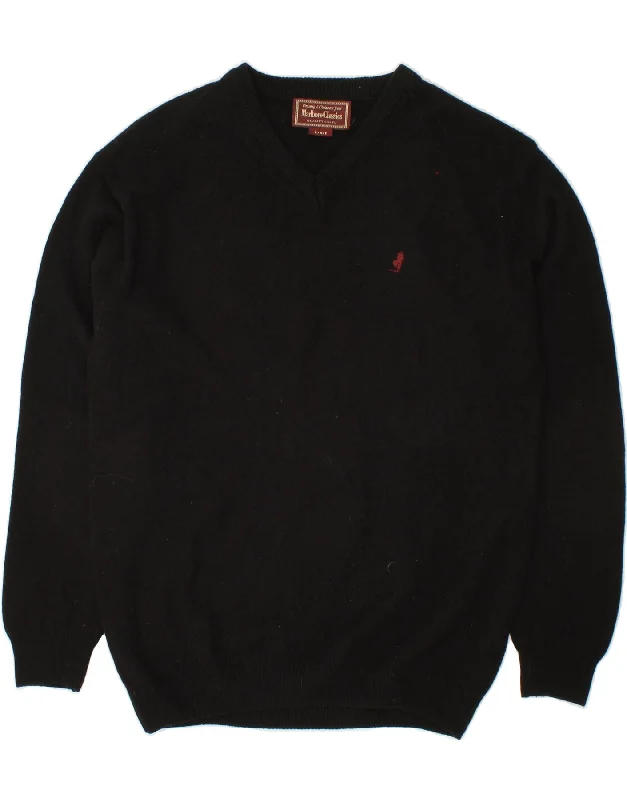 MARLBORO CLASSICS Mens V-Neck Jumper Sweater Large Black Wool Plaid Sweater Polka Dot Checkered