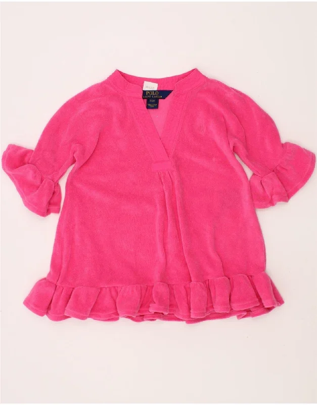 POLO RALPH LAUREN Girls Ruffle Jumper Dress 2-3 Years Pink Cotton Sequined Glittery Shiny