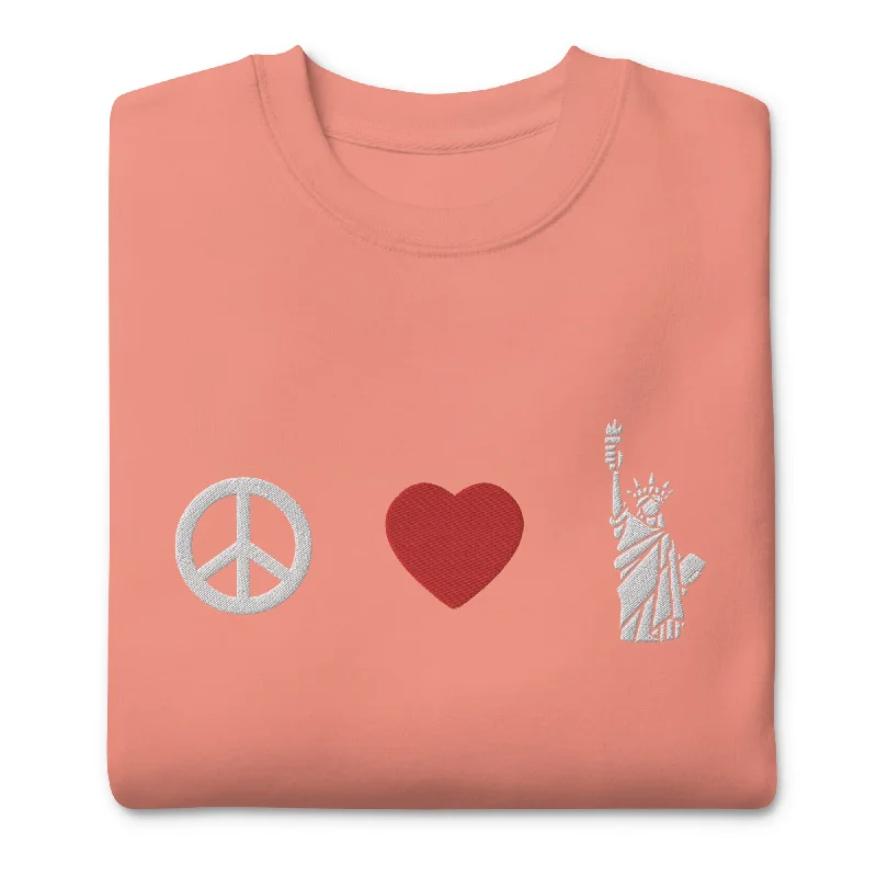 Peace Love Liberty Embroidered Crewneck Sweatshirt Hoodie with Drawstring Waist Adjustable Fitted