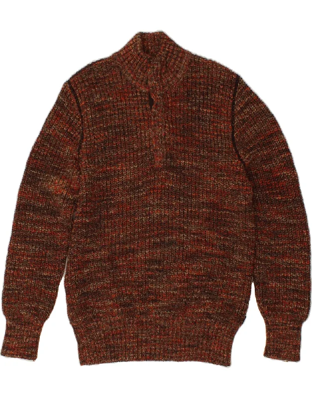 HUGO BOSS Mens Slim Fit Button Neck Jumper Sweater 2XL Brown Flecked Beaded Sweater Sequined Faux Fur