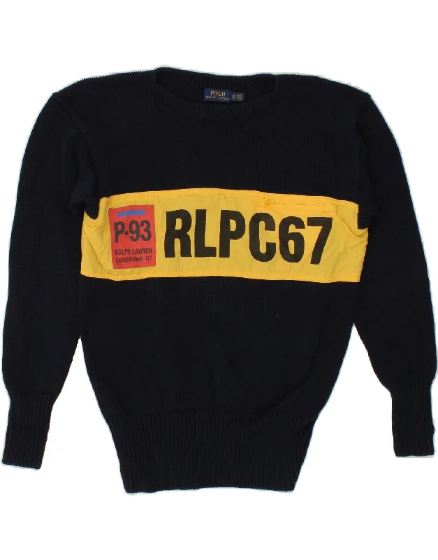 POLO RALPH LAUREN Mens Graphic Crew Neck Jumper Sweater XS Navy Blue Terry Blend Velvet Blend Canvas Blend