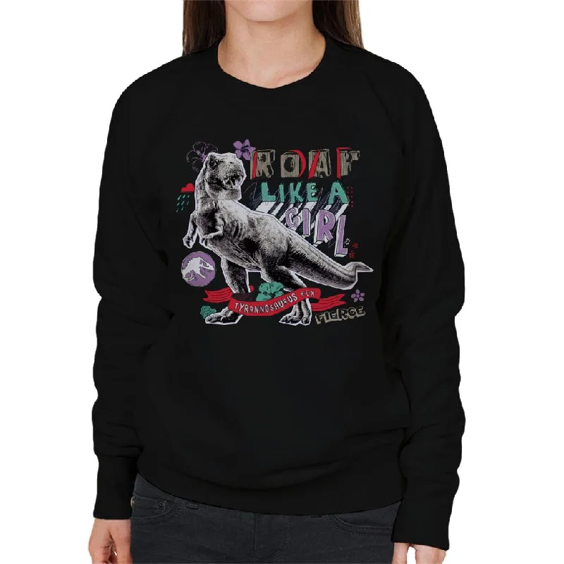 Jurassic Park Tyrannosaurus Rex Roar Like A Girl Women's Sweatshirt Hoodie with Batwing Sleeves Loose Dramatic