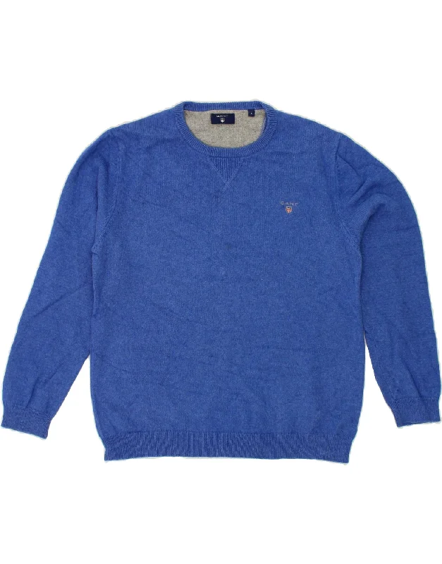 GANT Mens Crew Neck Jumper Sweater Large Blue Cotton Spandex Rayon Corduroy