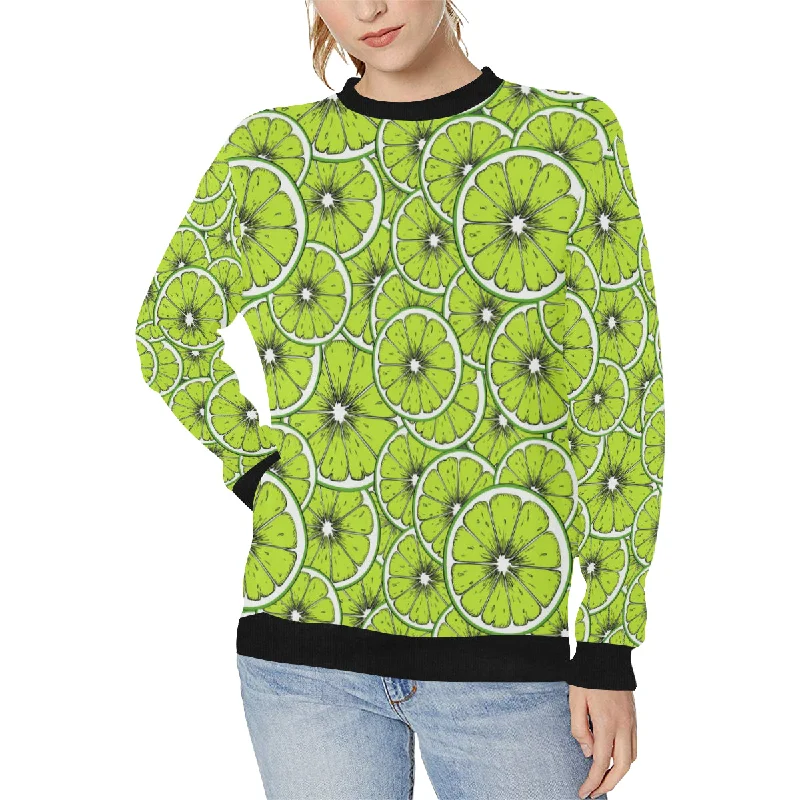 Slices of Lime design pattern Women's Crew Neck Sweatshirt Hoodie with Front Slit Layering Stylish