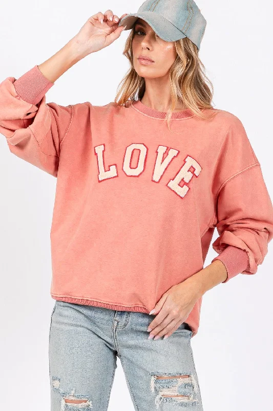 SAGE + FIG LOVE Path Applique Drop Shoulder Sweatshirt Hoodie with Bell Sleeves Flared Feminine