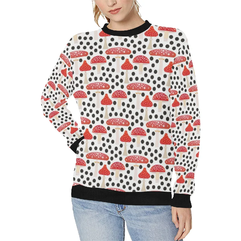 Red mushroom dot pattern Women's Crew Neck Sweatshirt Hoodie with Relaxed Fit Easy Casual