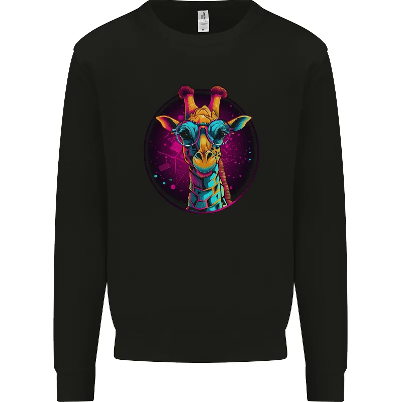 A Retrowave Giraffe Mens Sweatshirt Jumper Hoodie with Tie-Dye Psychedelic Retro