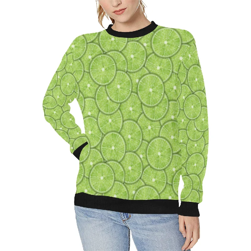 Slices of Lime pattern Women's Crew Neck Sweatshirt Hoodie with Rolled Sleeves Casual Relaxed