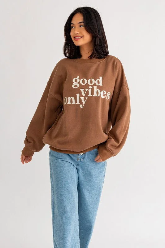 LE LIS Letter Embroidery Oversized Sweatshirt Hoodie with Hem Ribbing Snug Secure