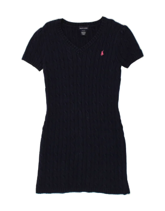 RALPH LAUREN Girls Jumper Dress 15-16 Years XL Navy Blue Cotton Soft Cozy Warm